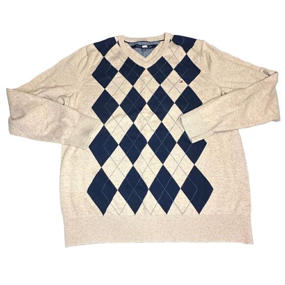 Tommy Hilfiger Argyle Pattern Cotton Sweater - Picture 2 of 8